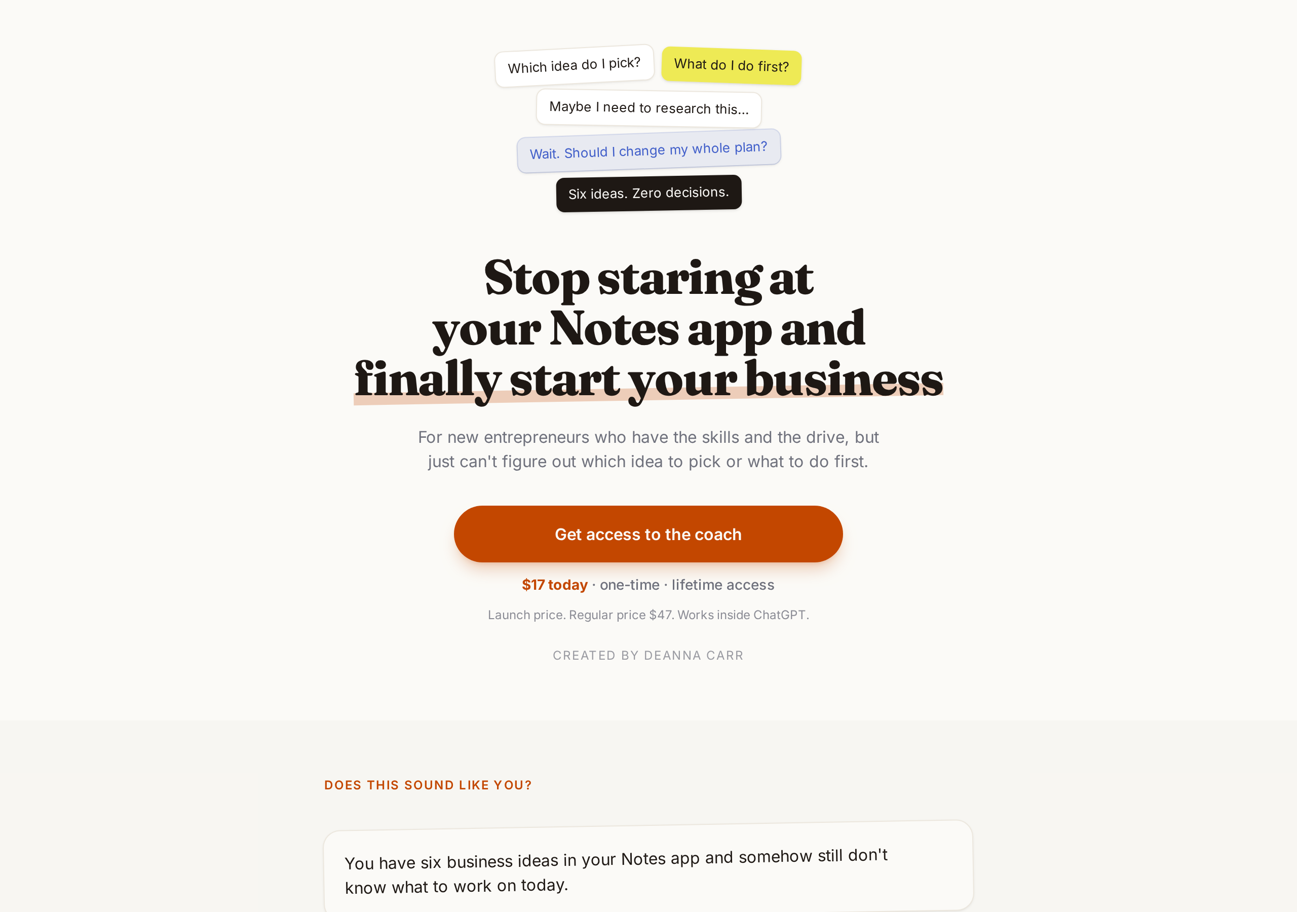 Business Idea Coach — custom landing page built by Deanna Carr